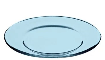 Стеклянная тарелка 195 мм  с крашенным дном голубая